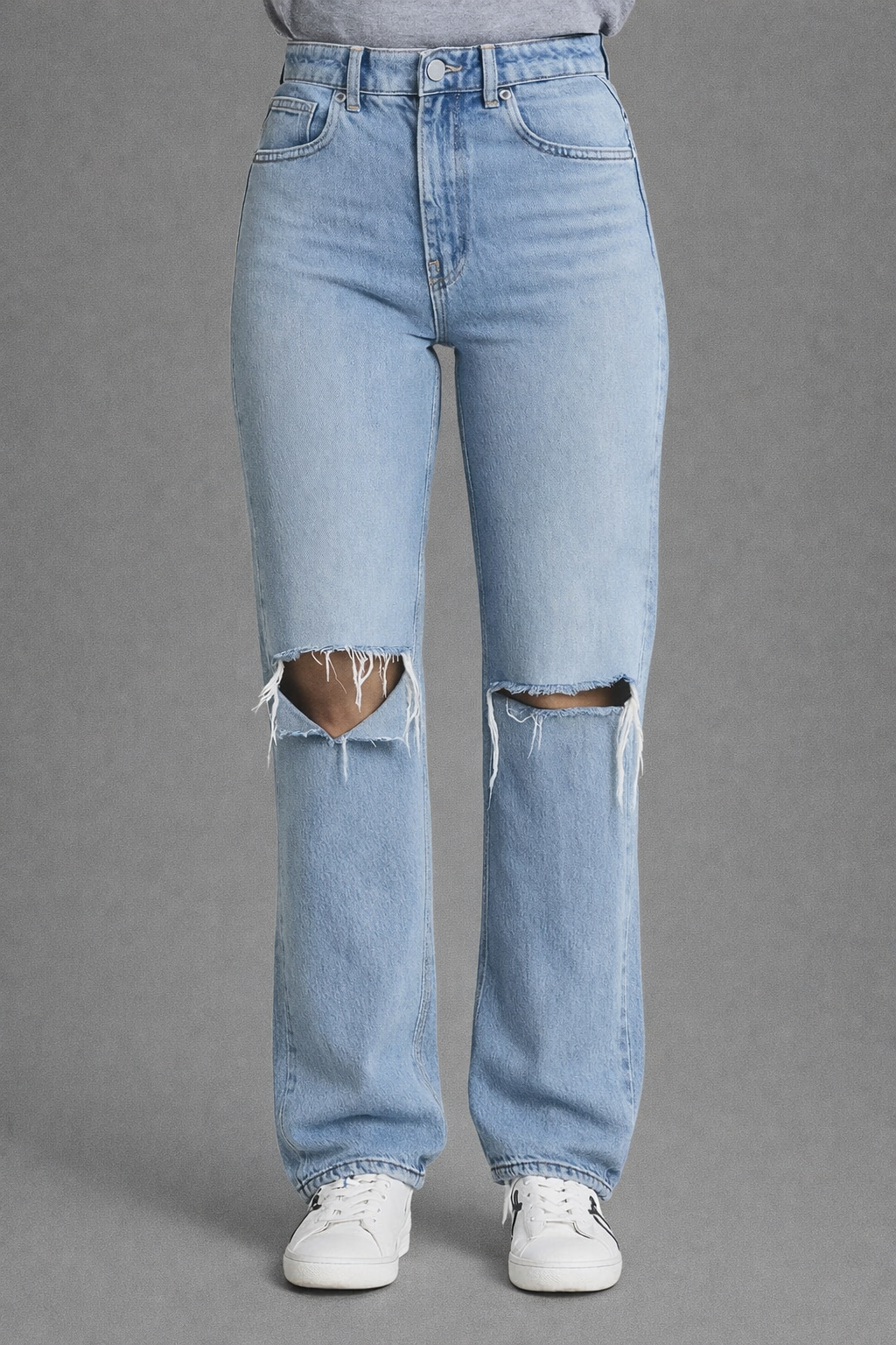 Loovay - Straight Fit Jeans met Hoge Taille & Scheuren