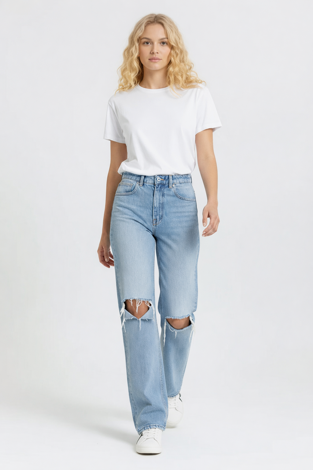 Loovay - Straight Fit Jeans met Hoge Taille & Scheuren