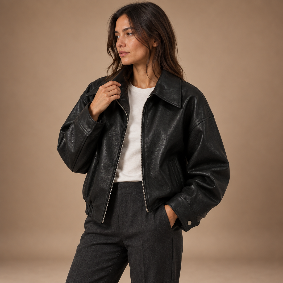 Loovay Soreva Oversized PU Lederlook Jas