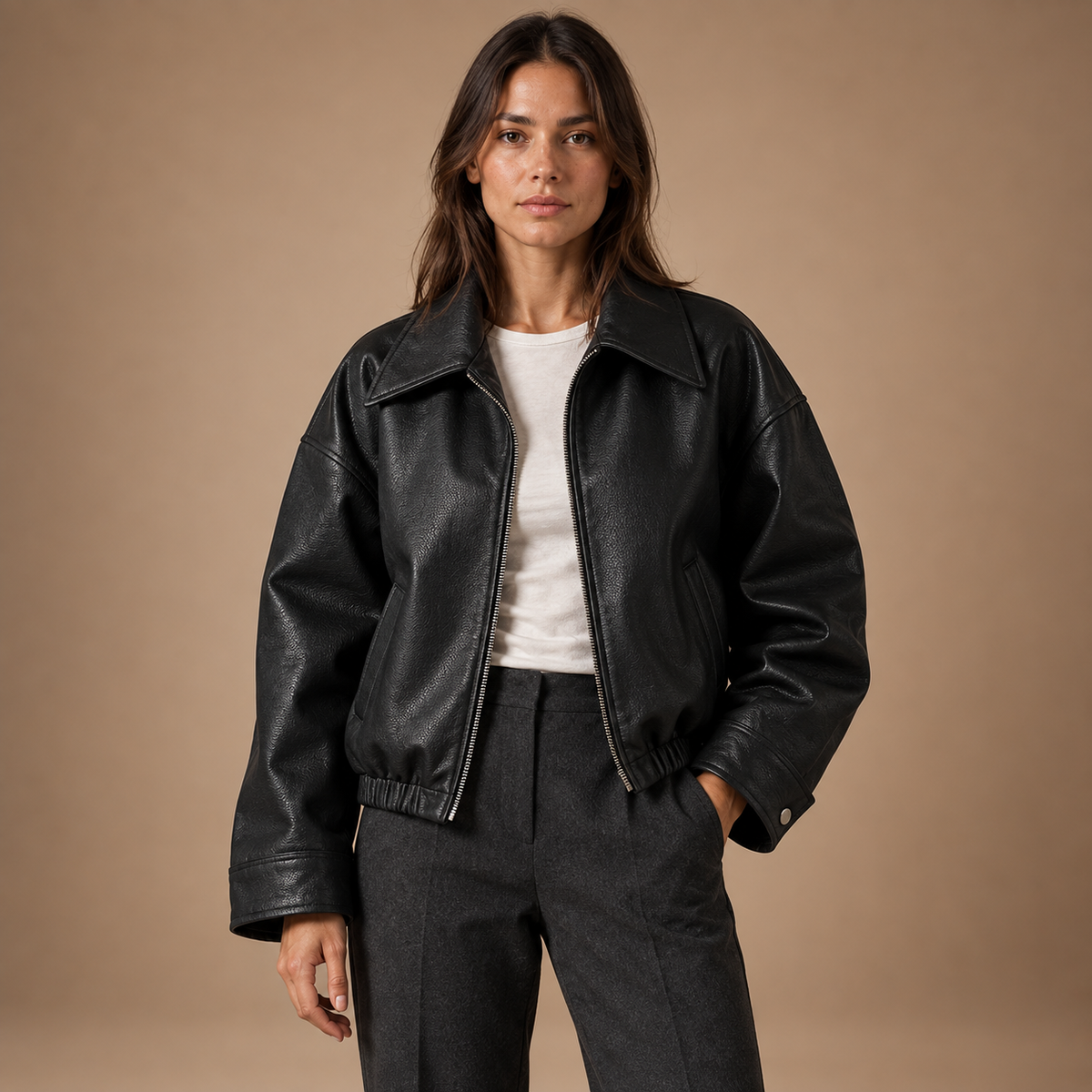 Loovay Soreva Oversized PU Lederlook Jas