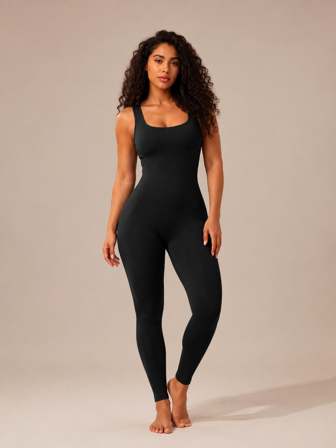 Loovay Flexora Aansluitende Dames Jumpsuit, Geribde Stretch