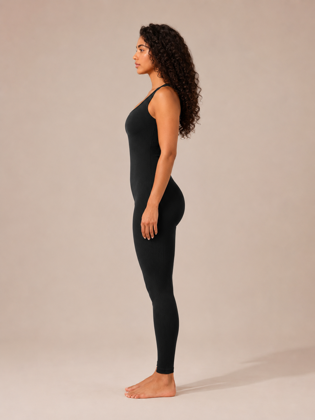 Loovay Flexora Aansluitende Dames Jumpsuit, Geribde Stretch