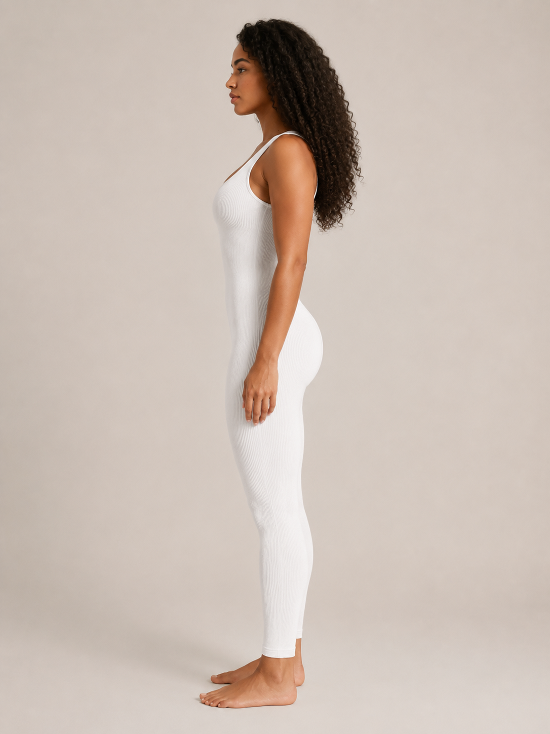 Loovay Flexora Aansluitende Dames Jumpsuit, Geribde Stretch