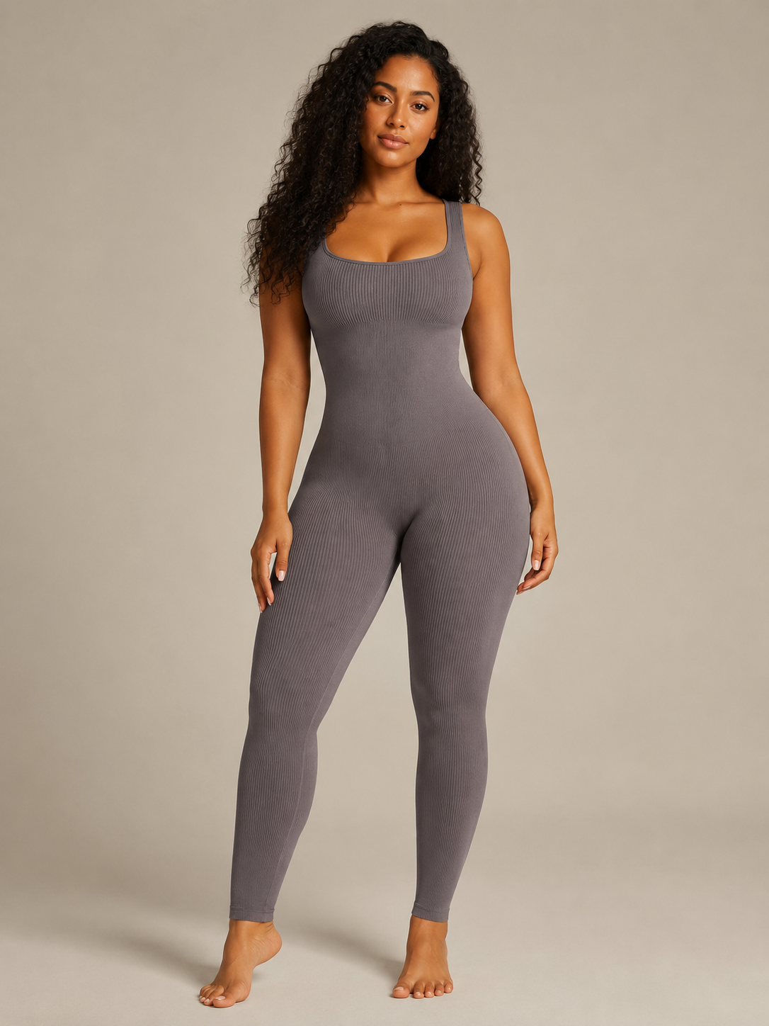 Loovay Flexora Aansluitende Dames Jumpsuit, Geribde Stretch