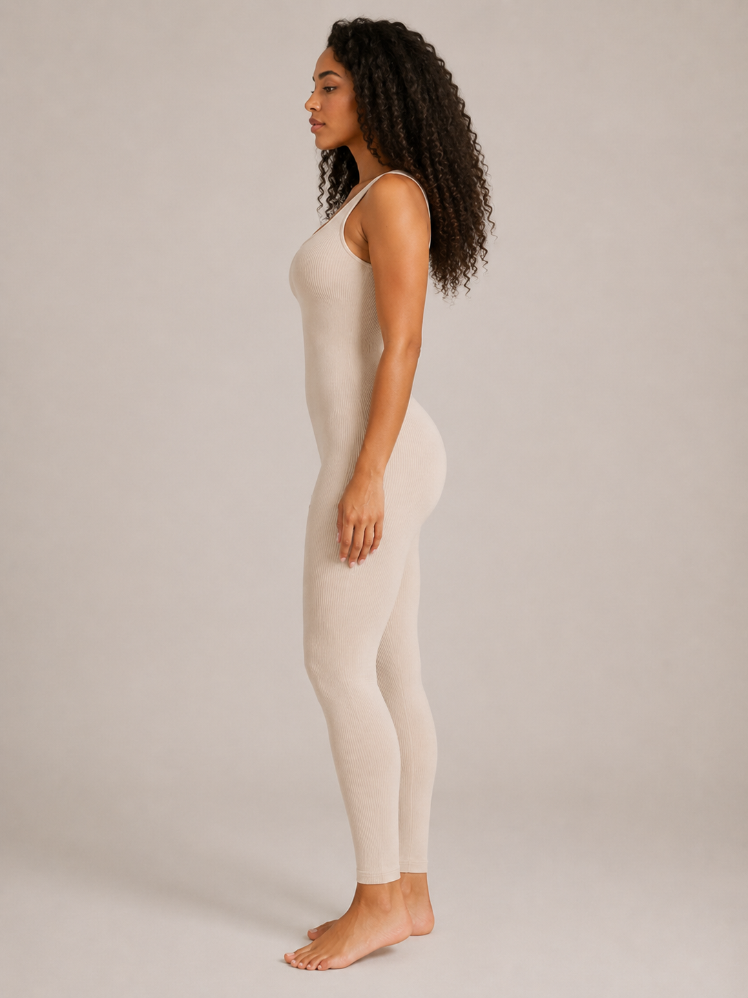 Loovay Flexora Aansluitende Dames Jumpsuit, Geribde Stretch