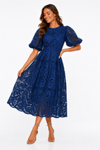 Loovay Roseline Jurk, Broderie Midi Elegantie