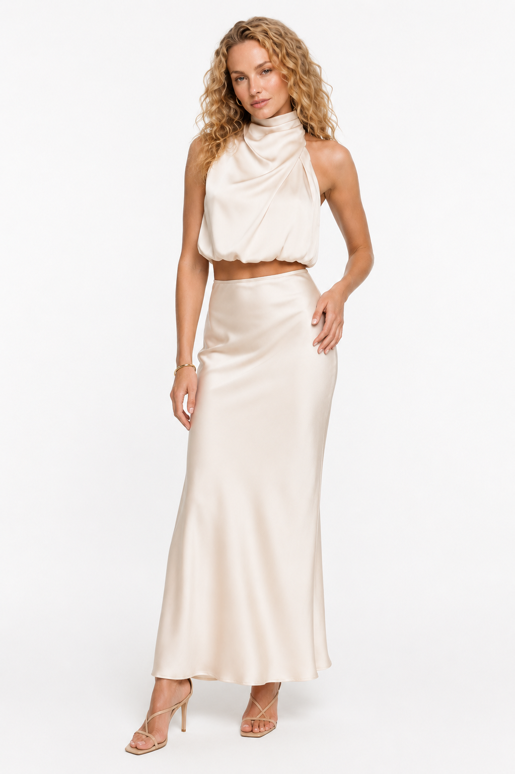 Loovay Seralya Two Piece Set, Satijnen Halterdesign