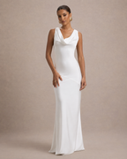 Loovay Veloura Maxi-jurk met Watervalhals en Open Rug