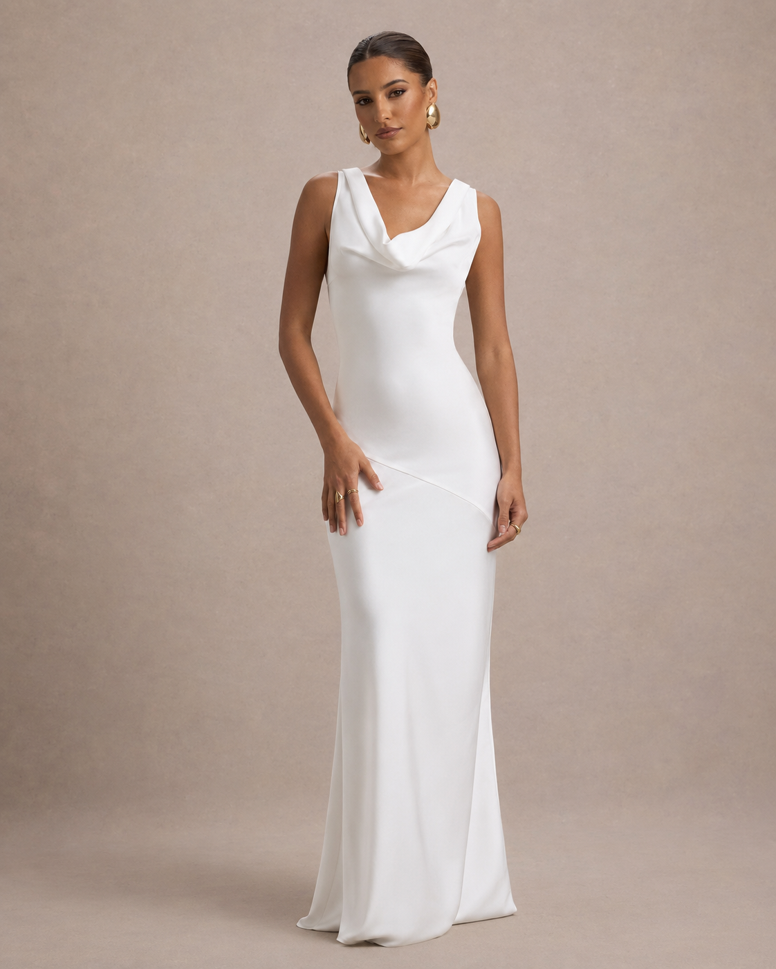 Loovay Veloura Maxi-jurk met Watervalhals en Open Rug