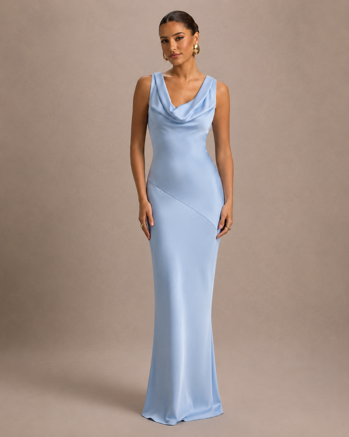 Loovay Veloura Maxi-jurk met Watervalhals en Open Rug