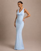 Loovay Veloura Maxi-jurk met Watervalhals en Open Rug