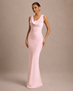 Loovay Veloura Maxi-jurk met Watervalhals en Open Rug