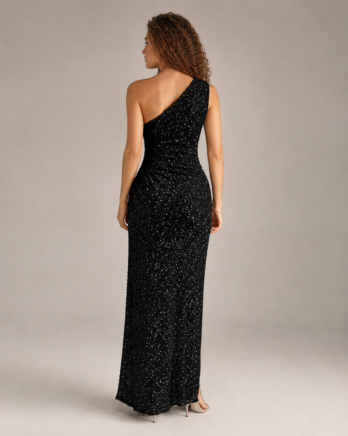 Loovay Noctelle One-Shoulder Pailletten Maxi-jurk met Split