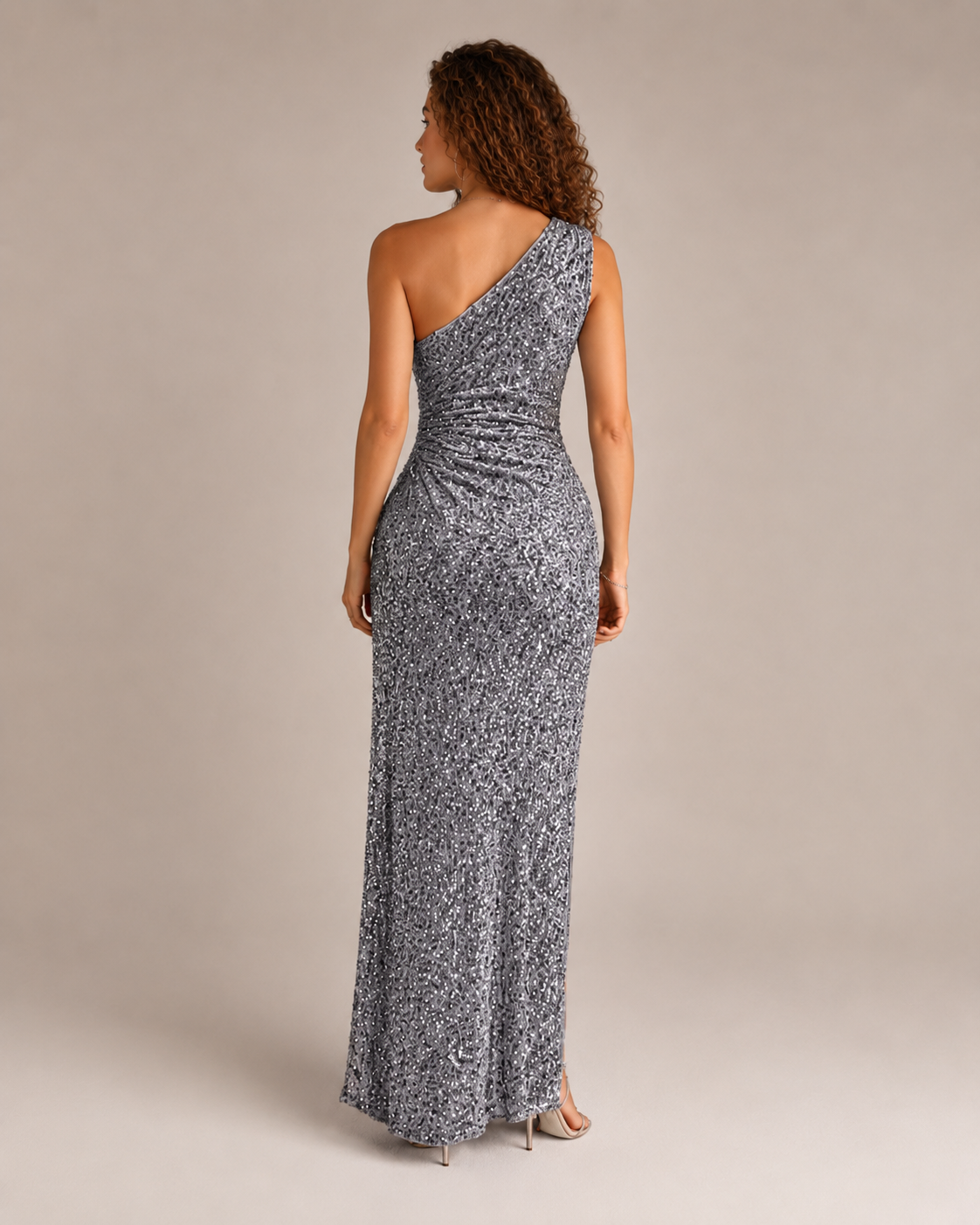Loovay Noctelle One-Shoulder Pailletten Maxi-jurk met Split