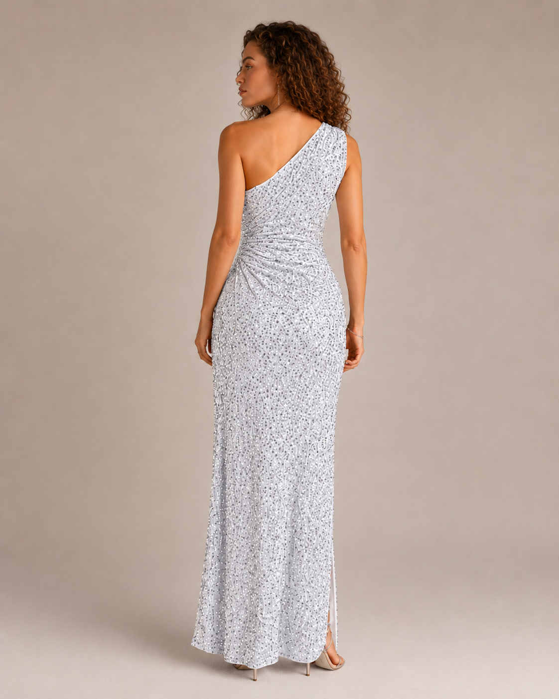 Loovay Noctelle One-Shoulder Pailletten Maxi-jurk met Split
