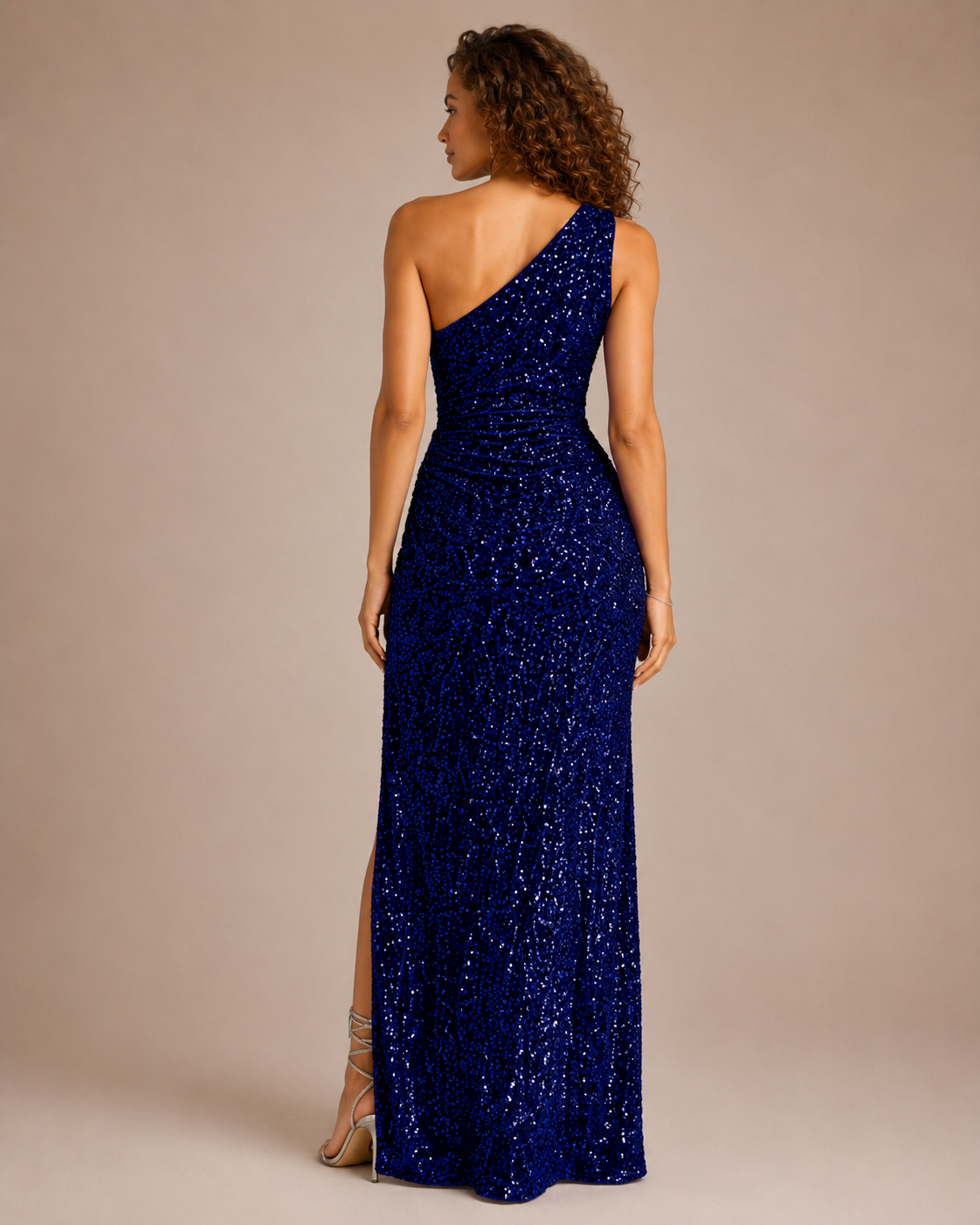 Loovay Noctelle One-Shoulder Pailletten Maxi-jurk met Split