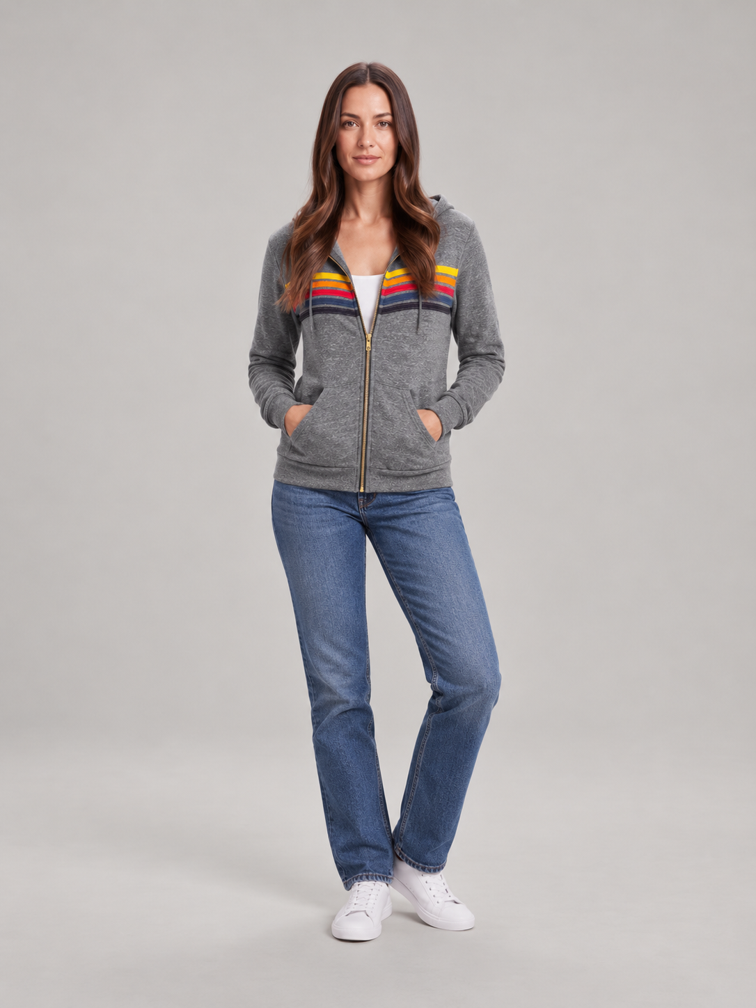 Loovay Vianne Dames Vest met Capuchon en Kleurrijke Strepen
