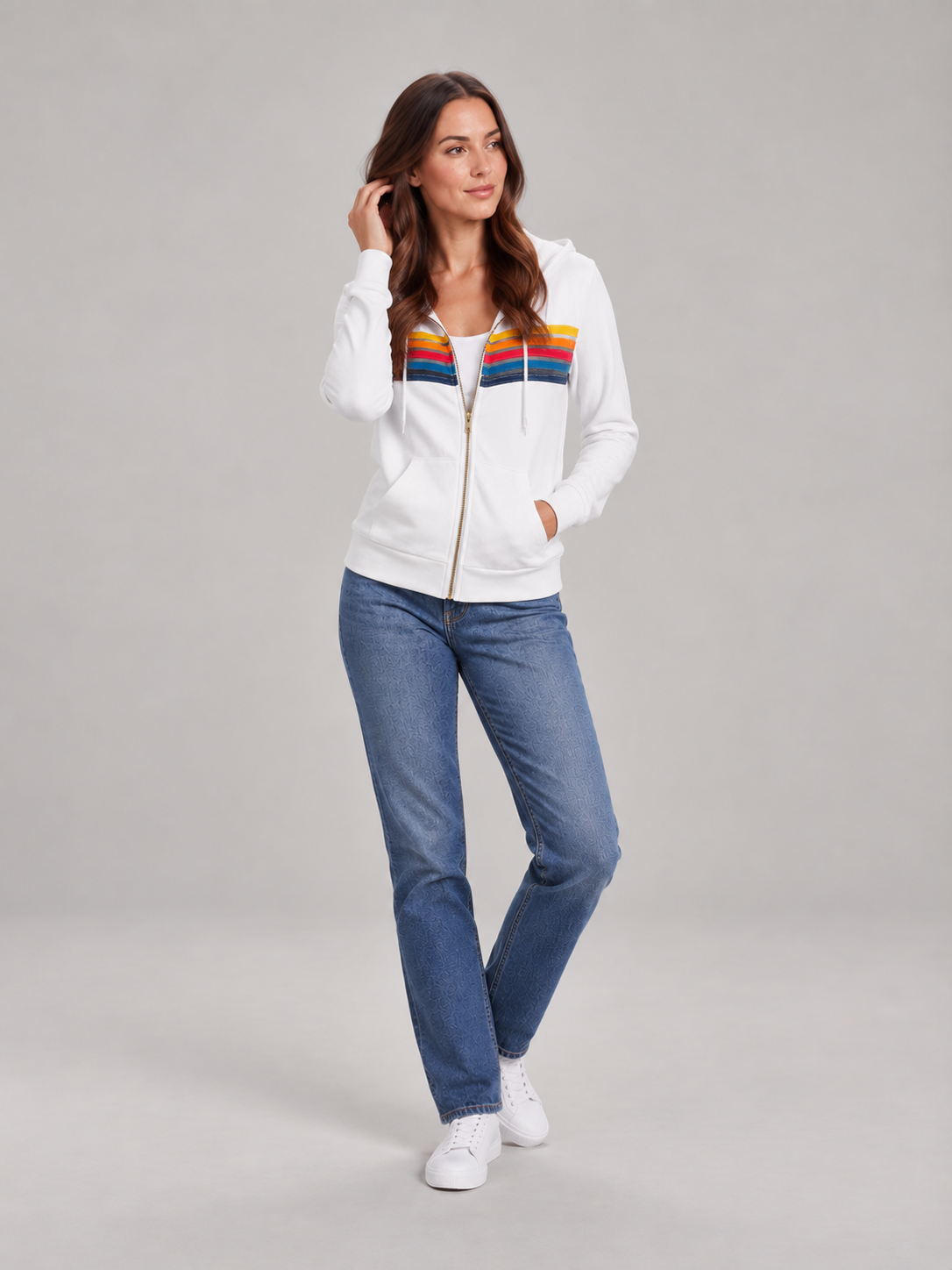 Loovay Vianne Dames Vest met Capuchon en Kleurrijke Strepen
