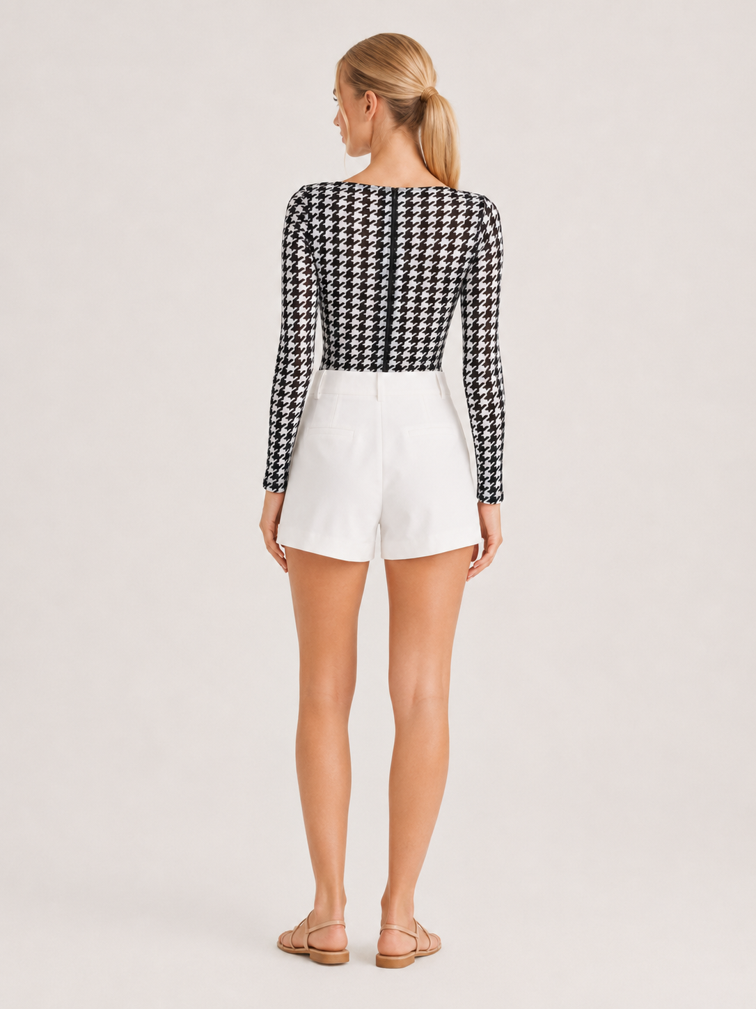 Loovay Monvera Body, Pied-de-Poule Bodysuit met Mesh