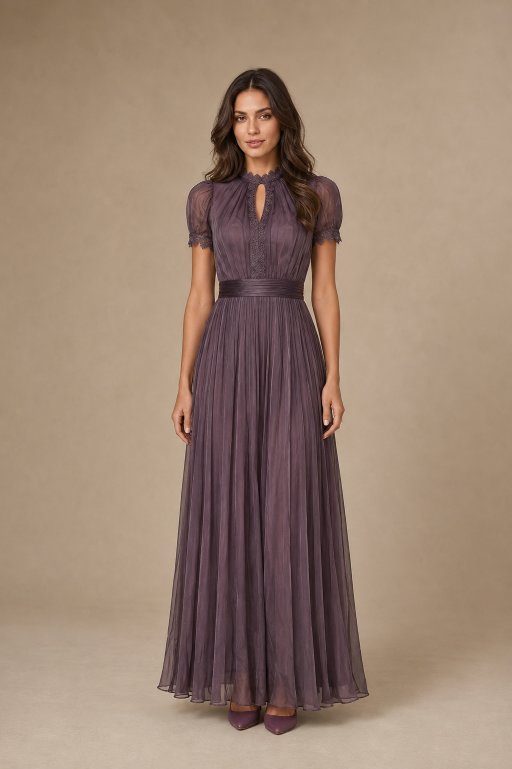 Loovay Vionelle Chiffon Maxi-jurk met Kanten Details