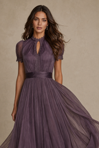 Loovay Vionelle Chiffon Maxi-jurk met Kanten Details