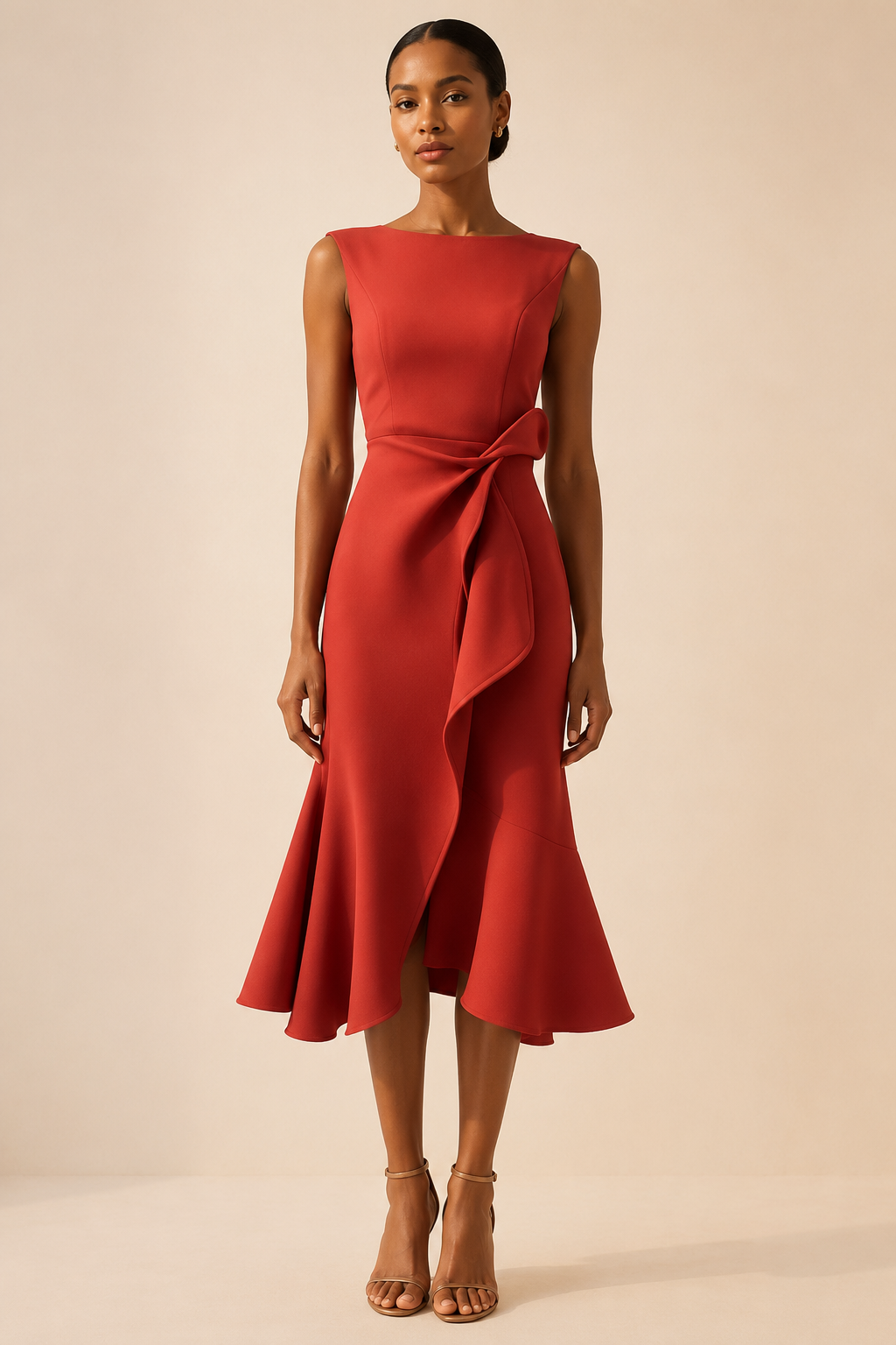 Loovay Mirevia Midi-jurk met Strikdetail en Volantrok