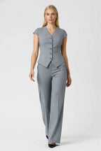Loovay - Tweedelige Set Dames, Getailleerde Top & Rechte Pantalon