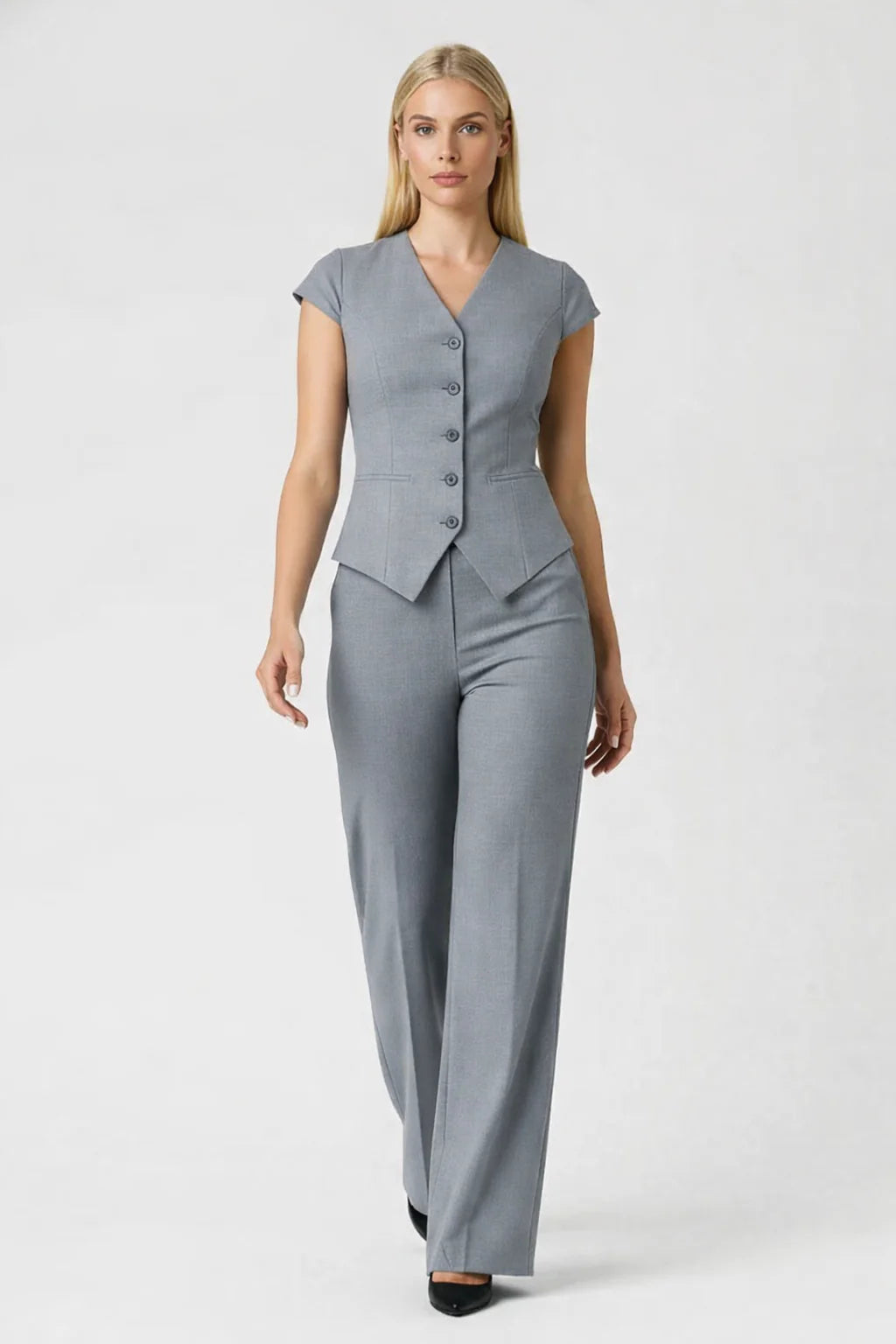 Loovay - Tweedelige Set Dames, Getailleerde Top & Rechte Pantalon