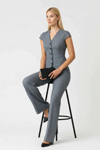 Loovay - Tweedelige Set Dames, Getailleerde Top & Rechte Pantalon