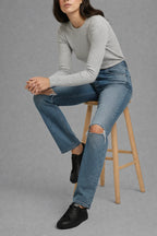 Loovay - Straight Fit Jeans met Hoge Taille & Scheuren