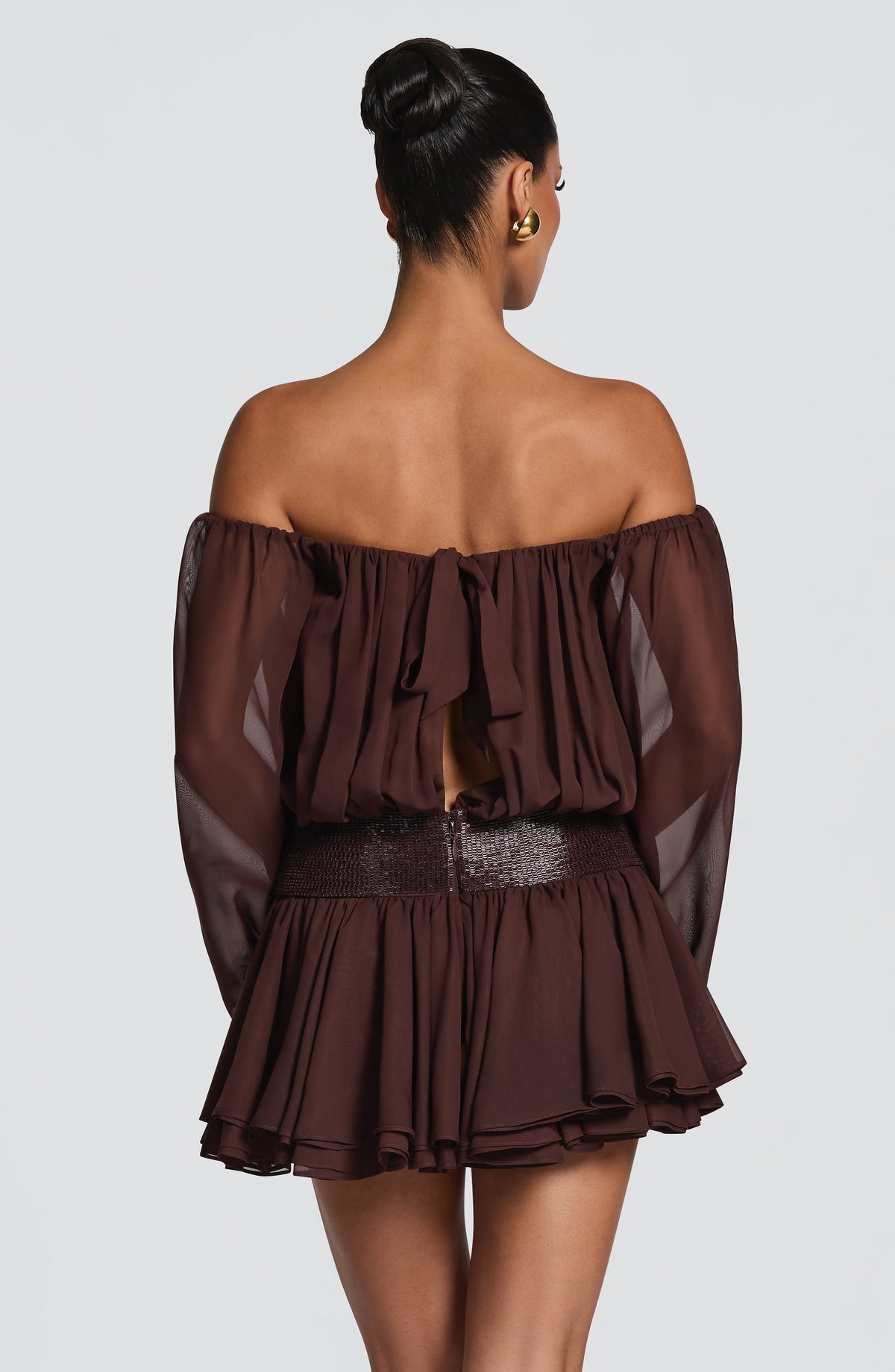 Loovay Serelise Off Shoulder Mini Jurk met Ballonmouwen
