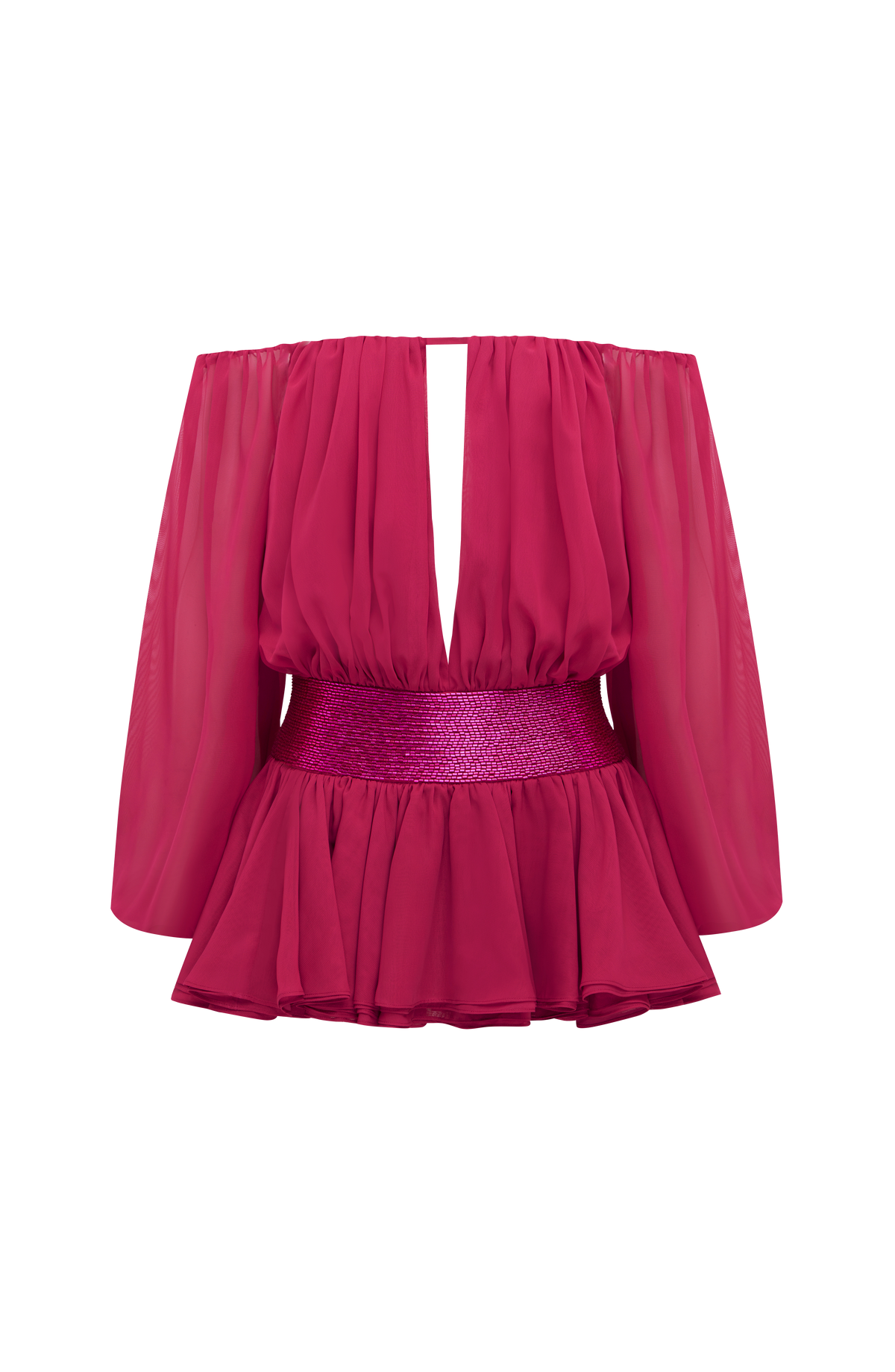 Loovay Serelise Off Shoulder Mini Jurk met Ballonmouwen