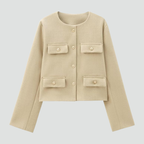 Loovay Avélie Korte Kraagloze Blazer met Gouden Knopen