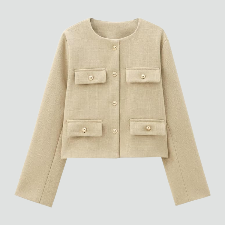 Loovay Avélie Korte Kraagloze Blazer met Gouden Knopen