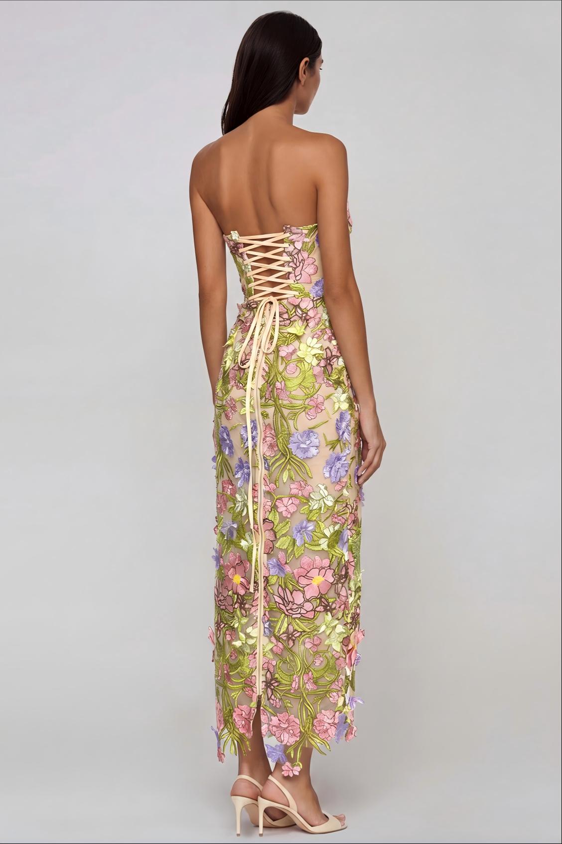 Loovay Botanique, Strapless Maxi-Jurk met Bloemborduurwerk