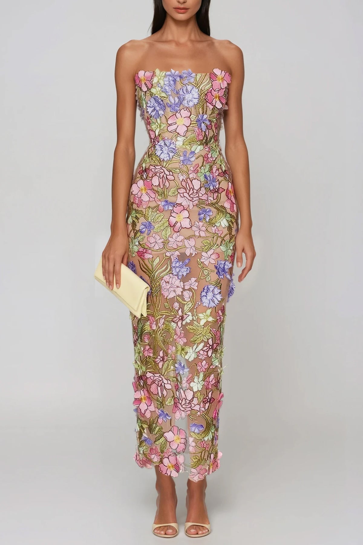 Loovay Botanique, Strapless Maxi-Jurk met Bloemborduurwerk