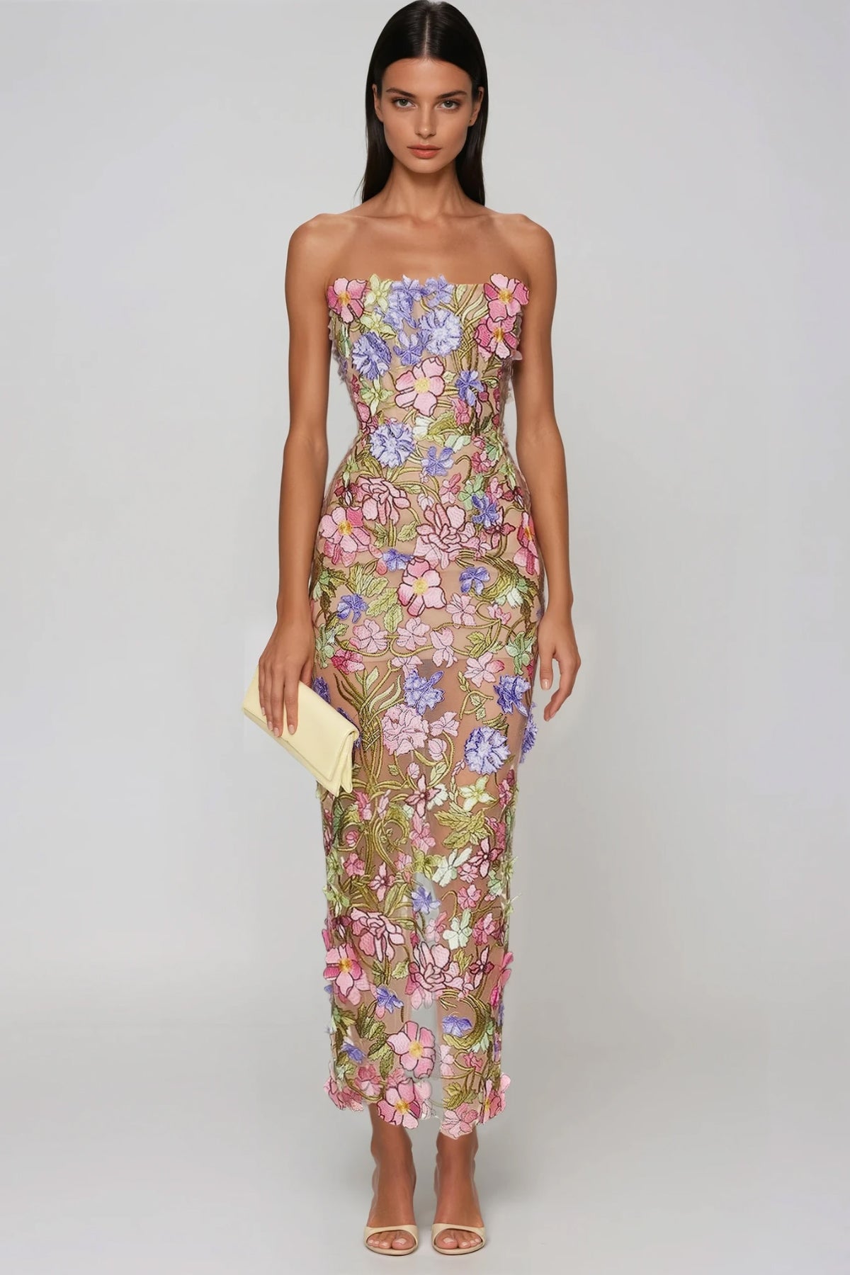 Loovay Botanique, Strapless Maxi-Jurk met Bloemborduurwerk