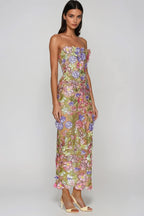 Loovay Botanique, Strapless Maxi-Jurk met Bloemborduurwerk