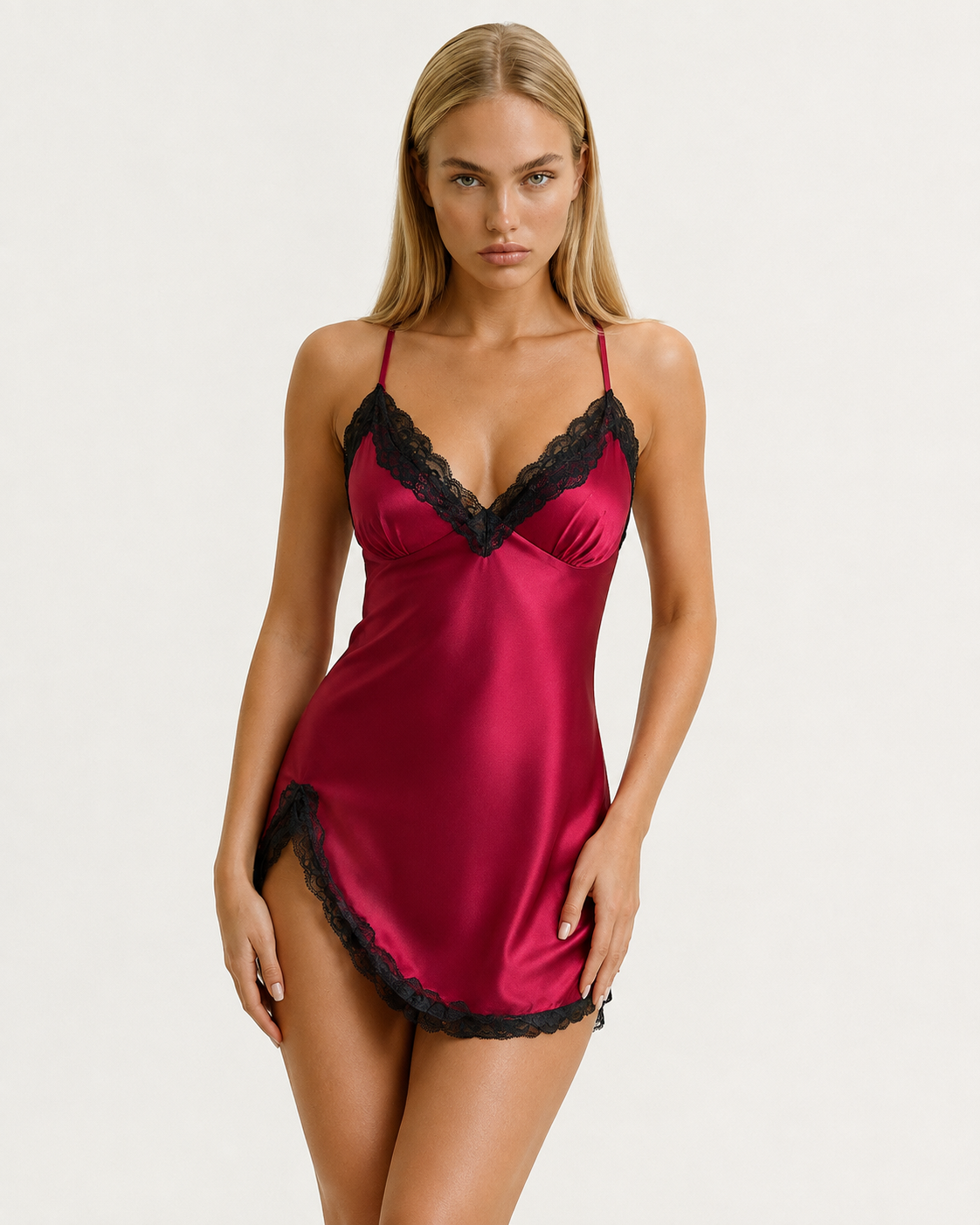 Loovay Dentelle Nachthemd met Kanten Zoom