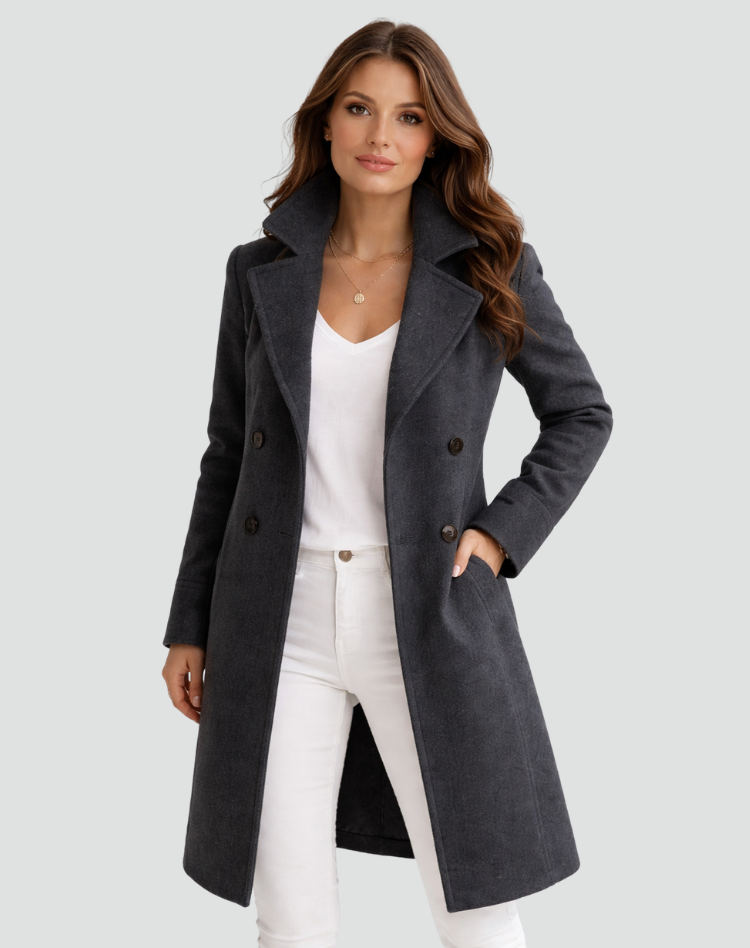 Loovay Aveline Dames Trenchcoat Midi met Dubbele Knoopsluiting
