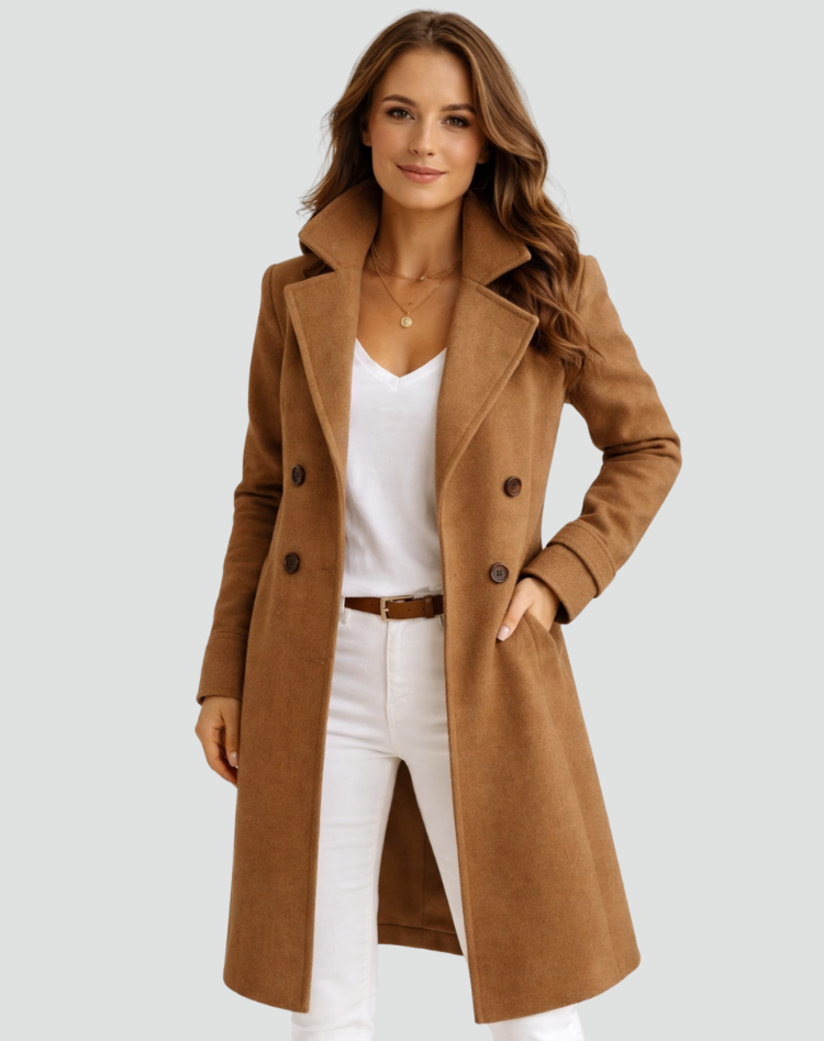 Loovay Aveline Dames Trenchcoat Midi met Dubbele Knoopsluiting