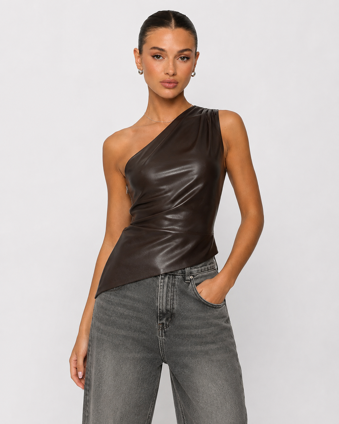Loovay Rebelle One-shoulder Top van Kunstleer