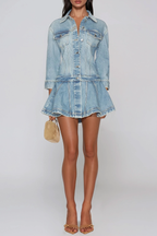 Loovay Rivet, Getailleerde Denim Mini-Jurk