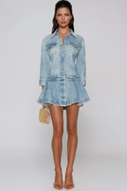 Loovay Rivet, Getailleerde Denim Mini-Jurk