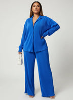 Loovay Sorelle Plissé Set met Blouse en Wijde Broek