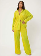 Loovay Sorelle Plissé Set met Blouse en Wijde Broek