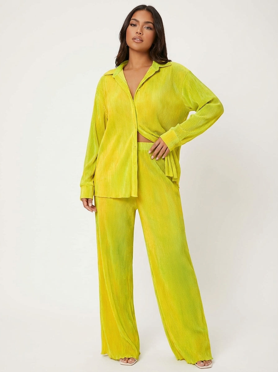 Loovay Sorelle Plissé Set met Blouse en Wijde Broek