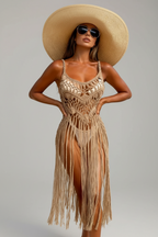 Loovay Marivelle Cover-Up, Gehaakte Strandjurk met Franjes