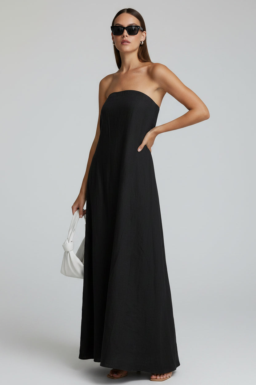 Loovay Solévara Jurk, Strapless Maxi met Linnen Look