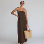 Loovay Solévara Jurk, Strapless Maxi met Linnen Look